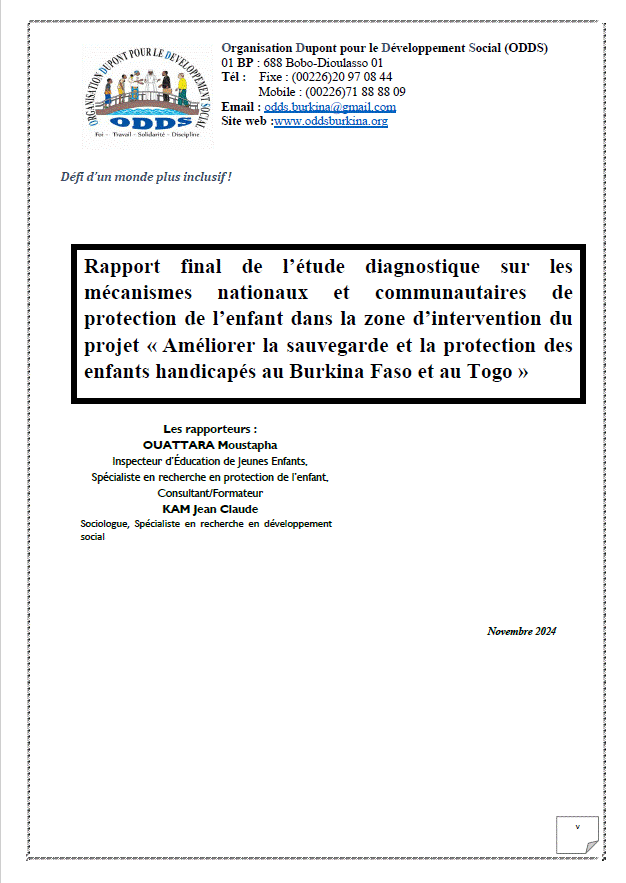 La page de garde du rapport final de l'étude sur les mécanismes de protection